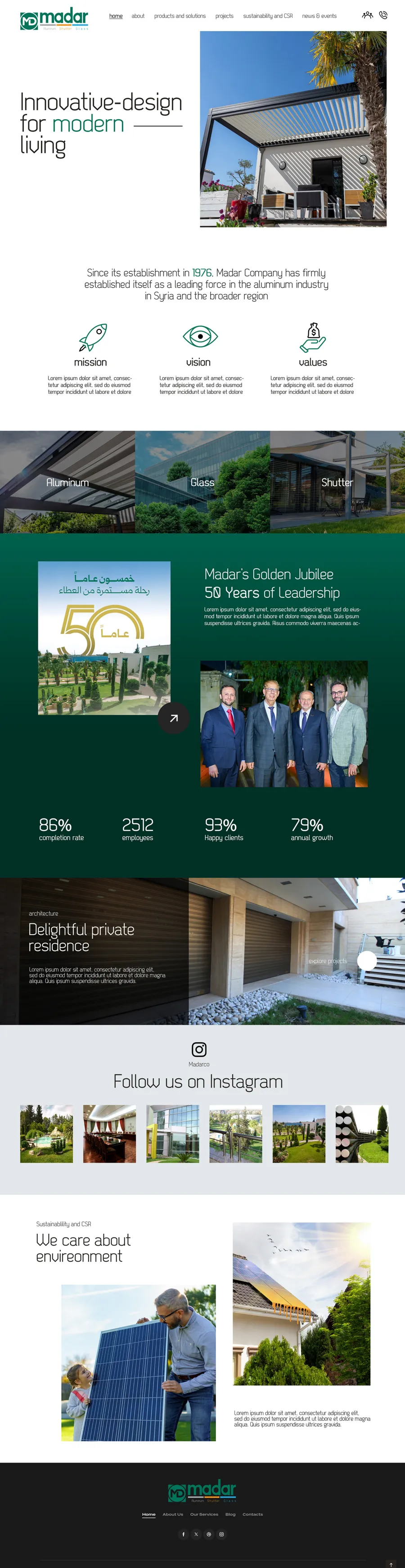 Madar website homepage, full length