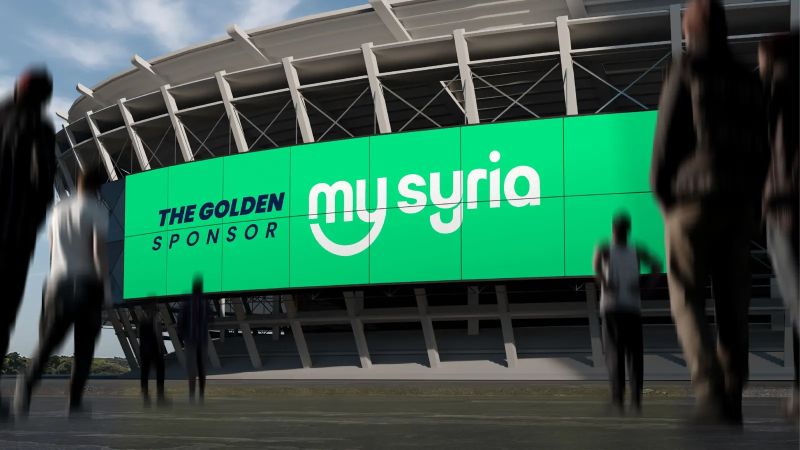 Golden sponsor screen at a stadium