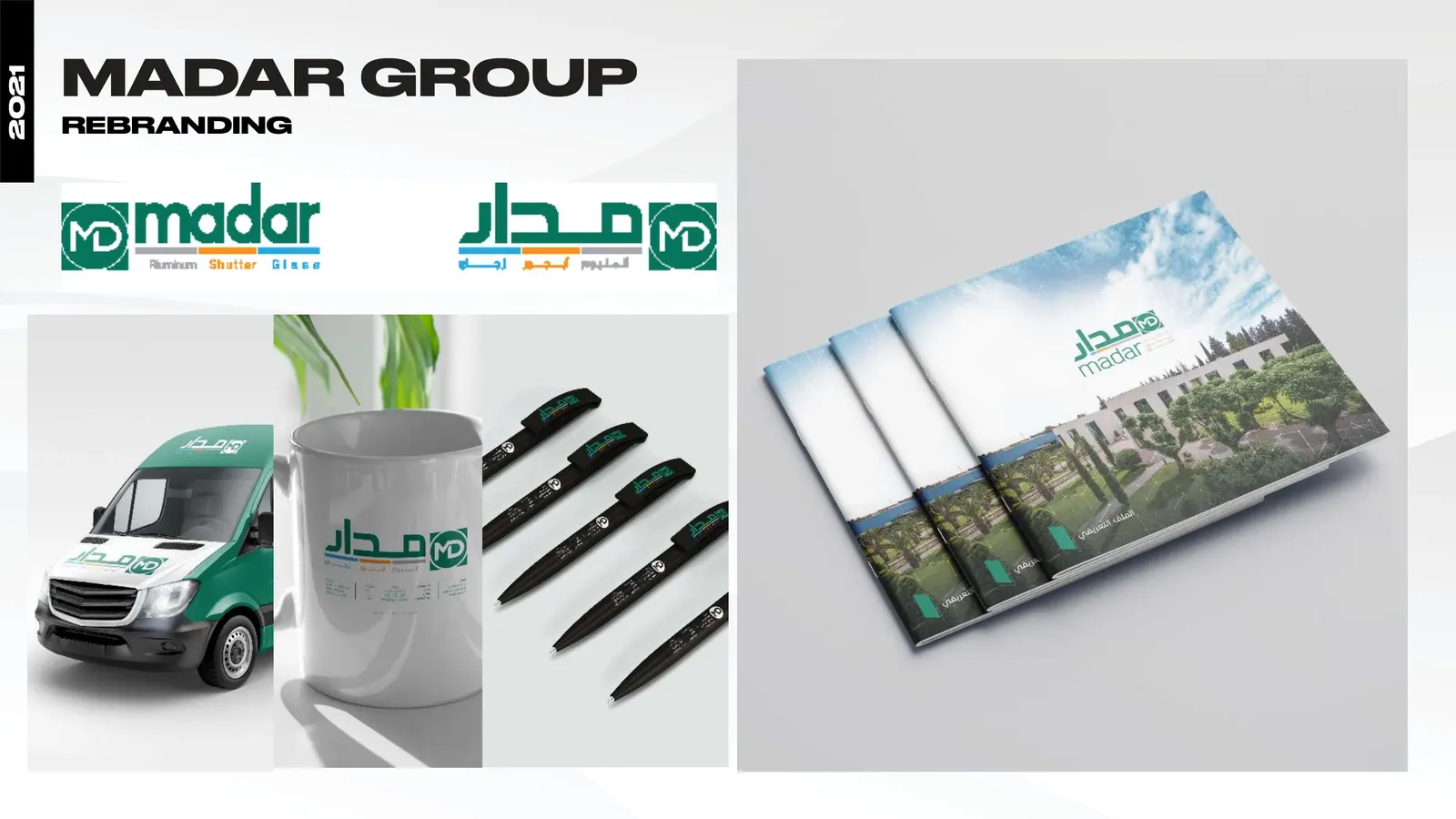 Madar rebrand applied to a van, mug, pens and brochure